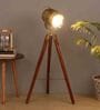 Antique Brass Metal Shade Tripod Floor Lamp With Mango wood Base