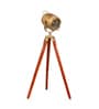 Antique Brass Metal Shade Tripod Floor Lamp With Mango wood Base