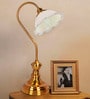 Antique Brass Retro Reading Lamp with Milky White Frilled Glass Shade