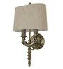 Antique Brass Victorian 23 Inch Dual-Light Aluminium Wall Lamp With Rounded Square Cream Textured Fabric Shade