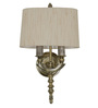 Antique Brass Victorian 23 Inch Dual-Light Aluminium Wall Lamp With Rounded Square Cream Textured Fabric Shade