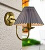 Antique Brass Wall Sconces Lighting Fixture, E27, Fabric Shade, Brass, Pleated Grey