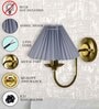 Antique Brass Wall Sconces Lighting Fixture, E27, Fabric Shade, Brass, Pleated Grey