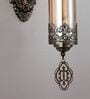 Antique Bronze Hanging Wall Lamp with Ornate Metal & Glass Shade