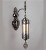 Antique Bronze Hanging Wall Lamp with Ornate Metal & Glass Shade