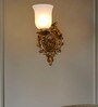 Antique Cast Aluminium Traditional Uplight Wall Sconce with Frosted Crackle Glass