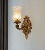 Antique Cast Aluminium Traditional Uplight Wall Sconce with Golden Etched Glass