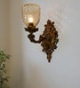 Antique Cast Aluminium Traditional Uplight Wall Sconce with Golden Luster Glass