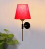 Antique Gold Wall Lamp with Red cotton shade