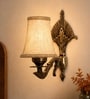 Antique Gold Wall Sconce with Beige Jute Shade for Hotel & Guest Room