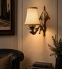 Antique Gold Wall Sconce with Beige Jute Shade for Hotel & Guest Room