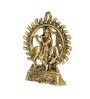 Antique Golden Aluminium Lord Krishna Playing A Flute With Cow At The Back And A Divine Halo For Home Decor Idol