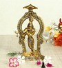 Antique Golden Aluminium Lord Krishna Playing Flute With A Frame At The Back Carved In Antique Golden Finish Idol