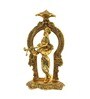 Antique Golden Aluminium Lord Krishna Playing Flute With A Frame At The Back Carved In Antique Golden Finish Idol