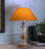 Antique Solid Timber Turned table lamp with Blue shade