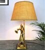 Antique Taper Gold Brass Base Table Lamps with Beige Fabric Shade