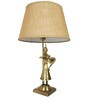 Antique Taper Gold Brass Base Table Lamps with Beige Fabric Shade
