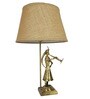Antique Taper Gold Brass Base Table Lamps with Beige Fabric Shade
