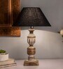 Porco Blue Cotton Shade Night Lamp With Wood Base
