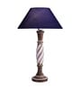 Antique White Twister wooden table lamp with blue shade