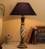 Antique White Twister wooden table lamp with blue shade