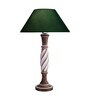 Antique White Twister wooden table lamp with green shade