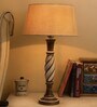 Antique White Twister wooden table lamp with khadi drum shade