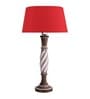 Antique White Twister wooden table lamp with red shade