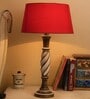 Antique White Twister wooden table lamp with red shade