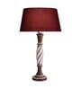 Antique White Twister wooden table lamp with red shade