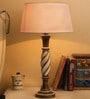 Antique White Twister wooden table lamp with white drum shade