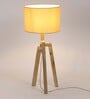 Corner Beige Fabric Shade Night Lamp With Mango wood Base