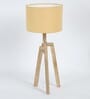 Corner Beige Fabric Shade Night Lamp With Mango wood Base