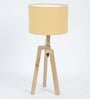 Corner Beige Fabric Shade Night Lamp With Mango wood Base