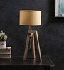 Corner Beige Fabric Shade Night Lamp With Mango wood Base