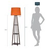 Dhalai Orange Fabric Shade Shelf Floor Lamp With Wood Base