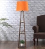 Dhalai Orange Fabric Shade Shelf Floor Lamp With Wood Base
