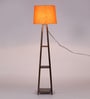 Dhalai Orange Fabric Shade Shelf Floor Lamp With Wood Base