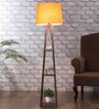 Dhalai Orange Fabric Shade Shelf Floor Lamp With Wood Base