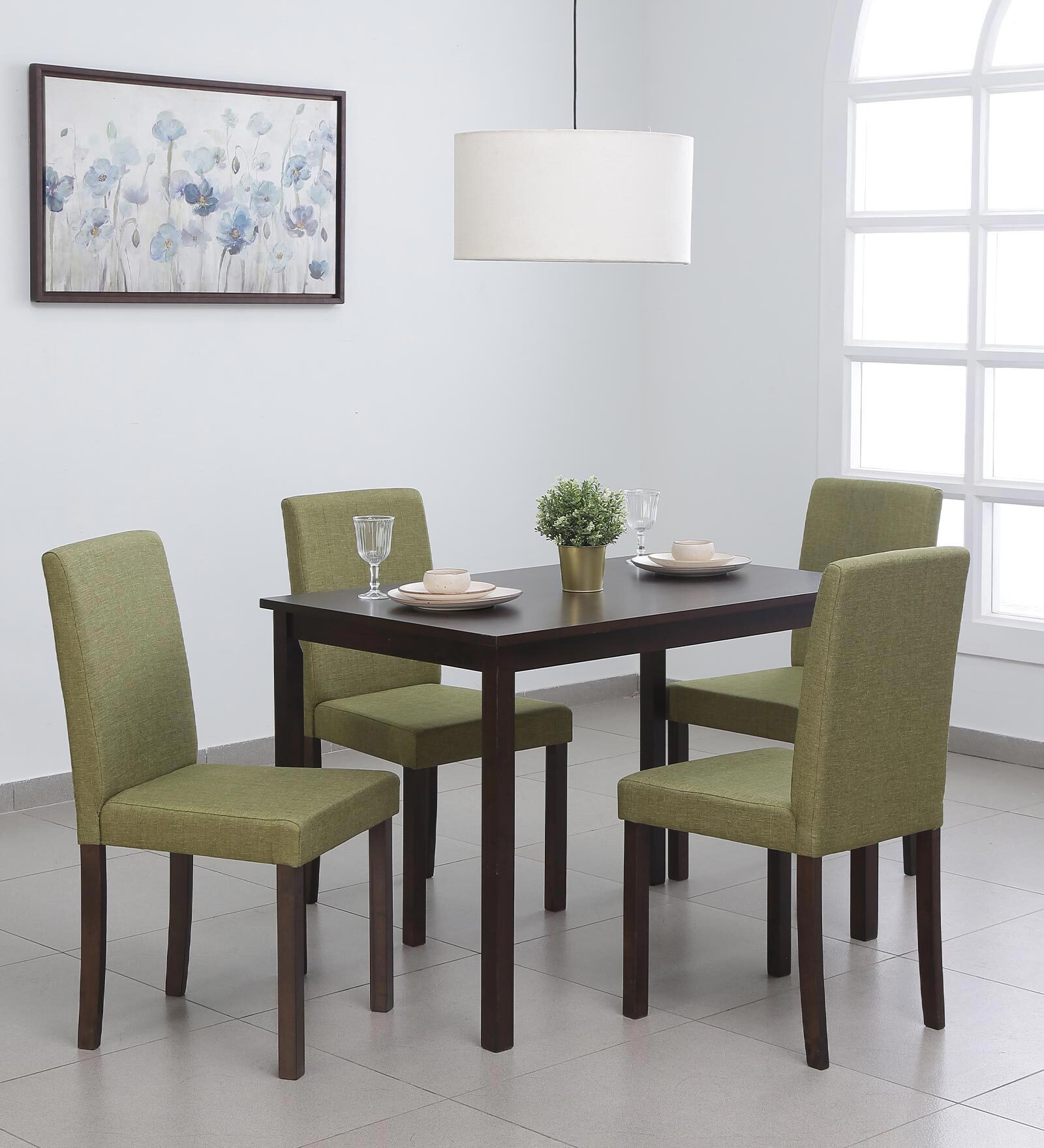 Buy Aoki Solid Wood 4 Seater Dining Set in Chestnut & Pickle Finish at