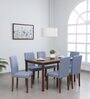 Aoki Solid Wood 6 Seater Dining Set in Cocoa & Tempo Teal Finish