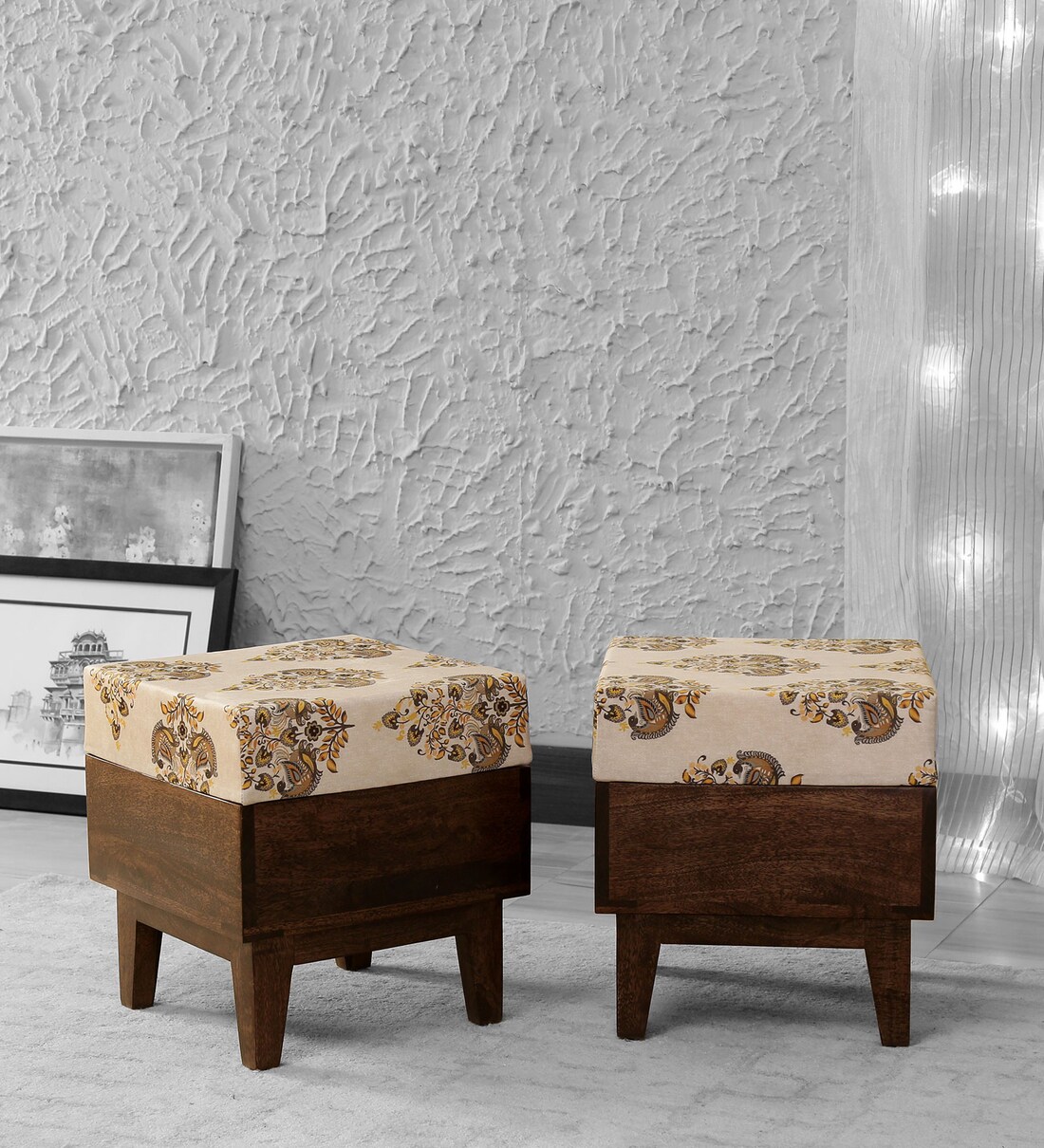 Buy Baro Solid Seating Stool (Set Of 2) In Walnut Finish Online Foot