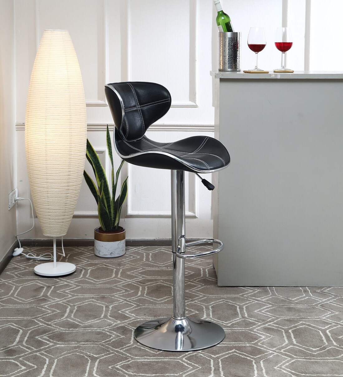 Buy Apple Leatherette Bar Stool in Black Colour Online Contemporary Bar Stools Bar Furniture