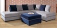 Apollo LHS Sectional Sofa with Ottoman in Grey & Blue Colour