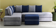 Apollo RHS Sectional Sofa with Ottoman in Grey & Blue Colour