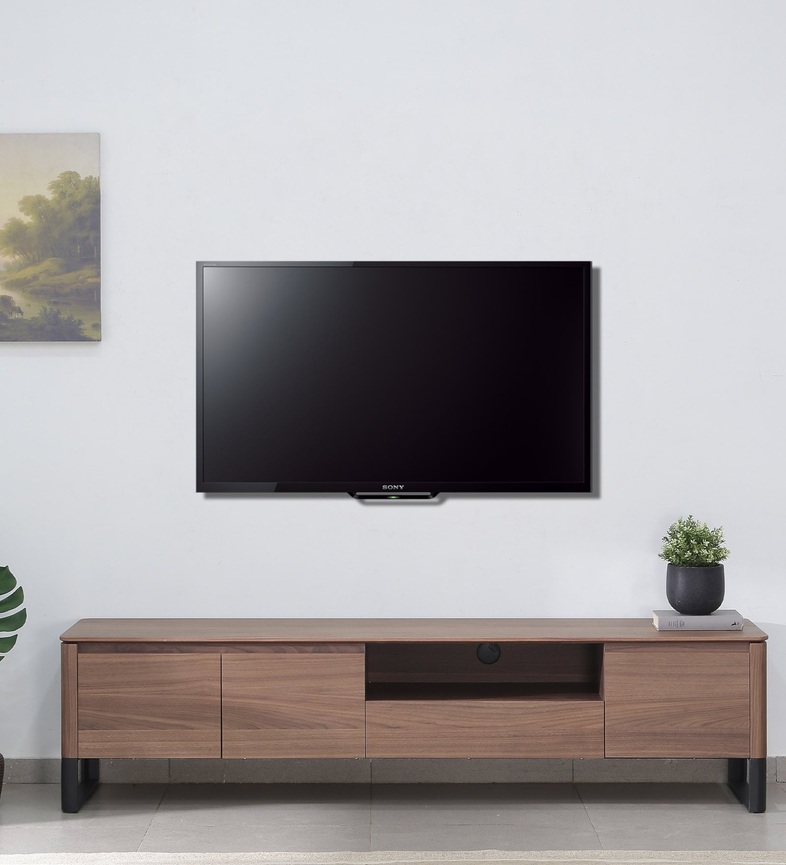 Apartment Solid Wood TV Console in Walnut Finish with Storage