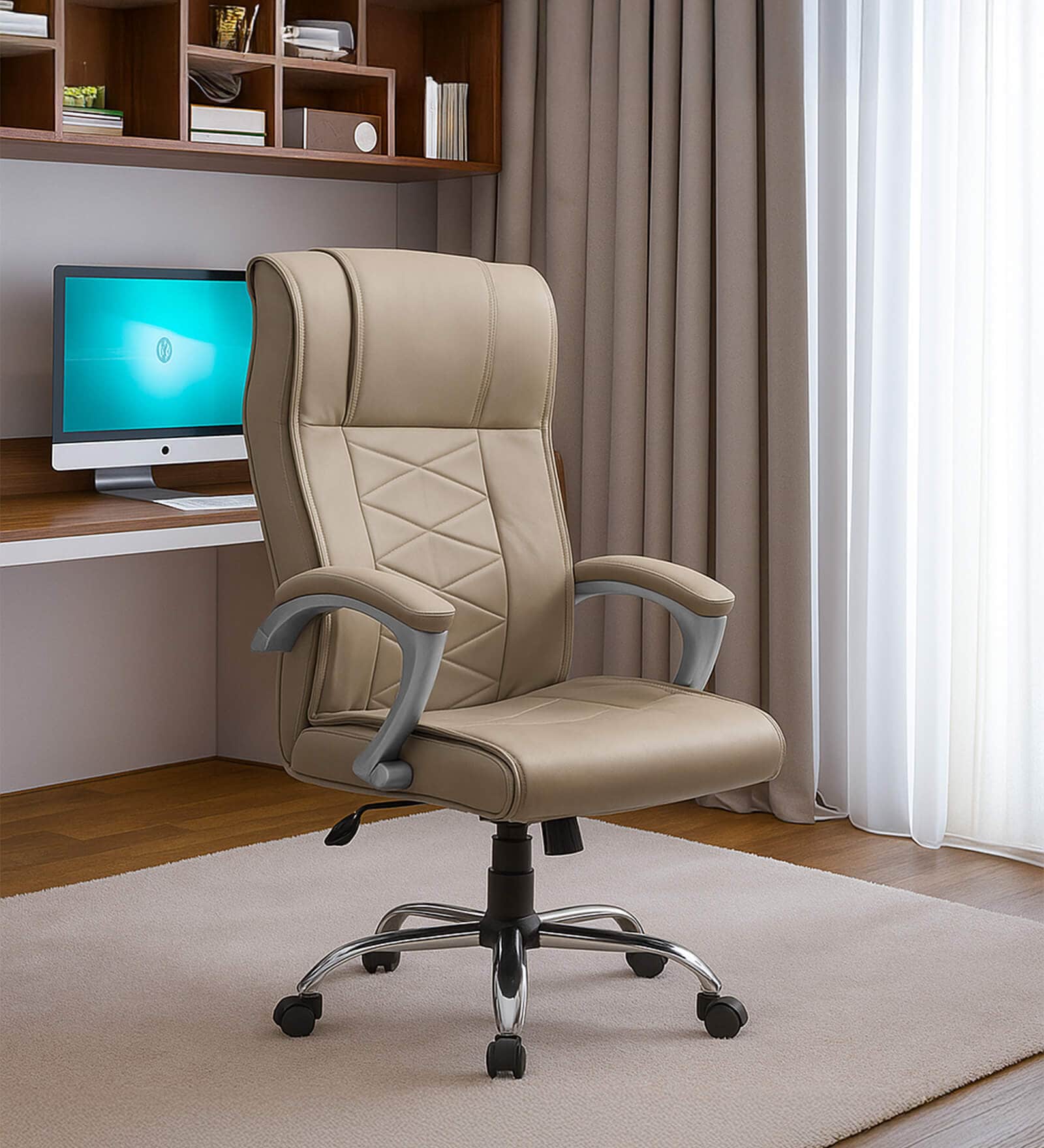 Shioni High Back Executive Chair In Beige Colour