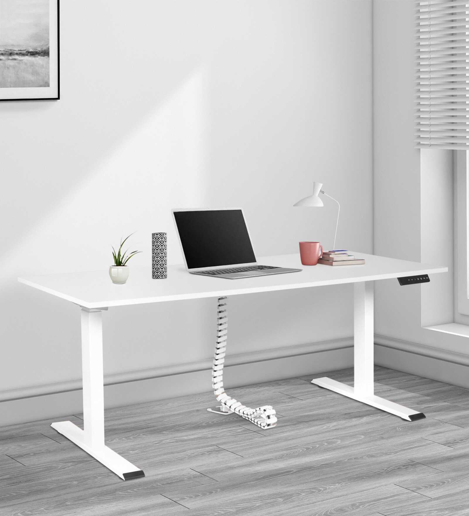 Apple Flexi Study Table with Motorized Height Adjusting Feature in White Finish