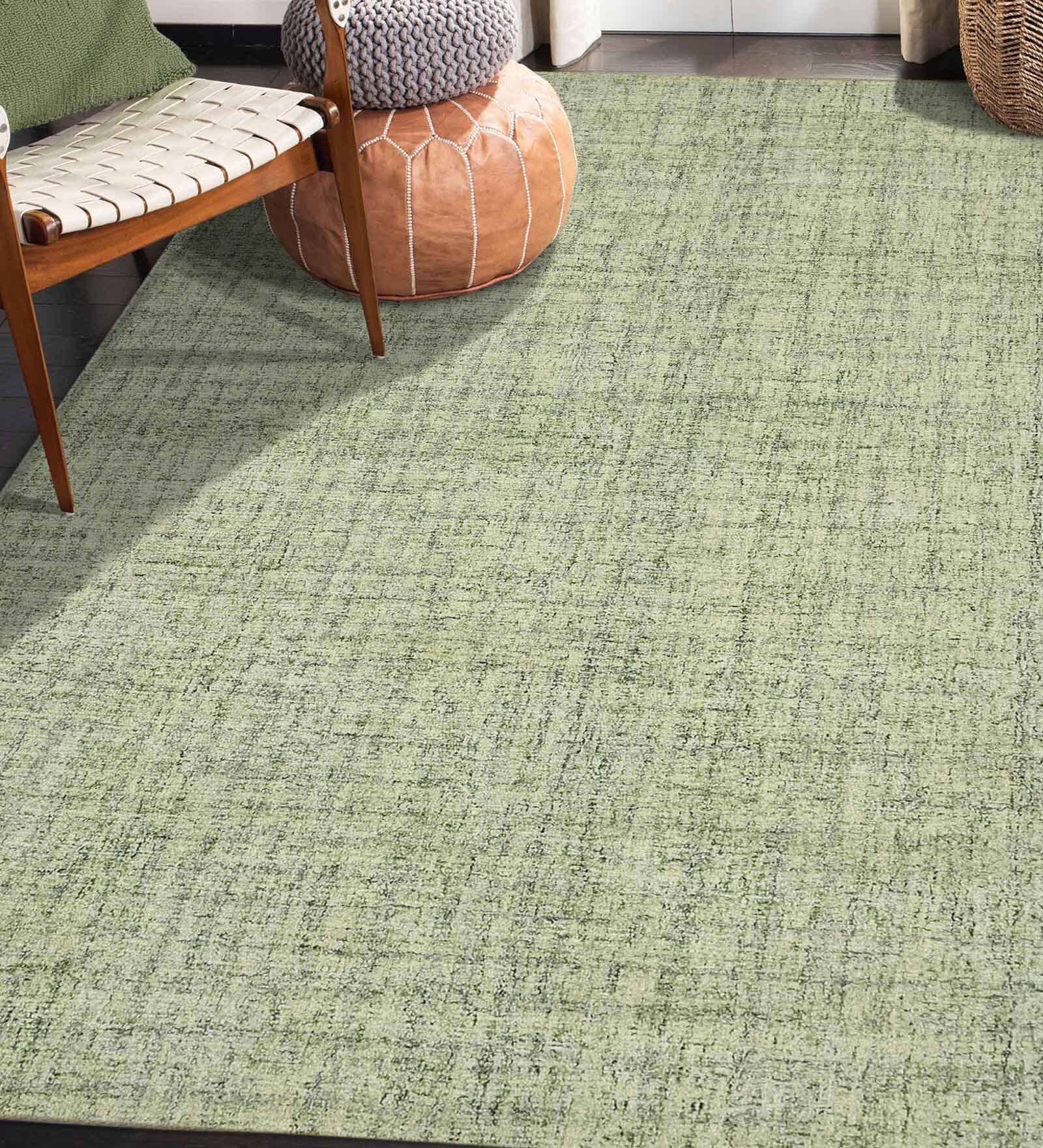 Apple Green Plaid Wool 2X3 Hand-Tufted Carpet