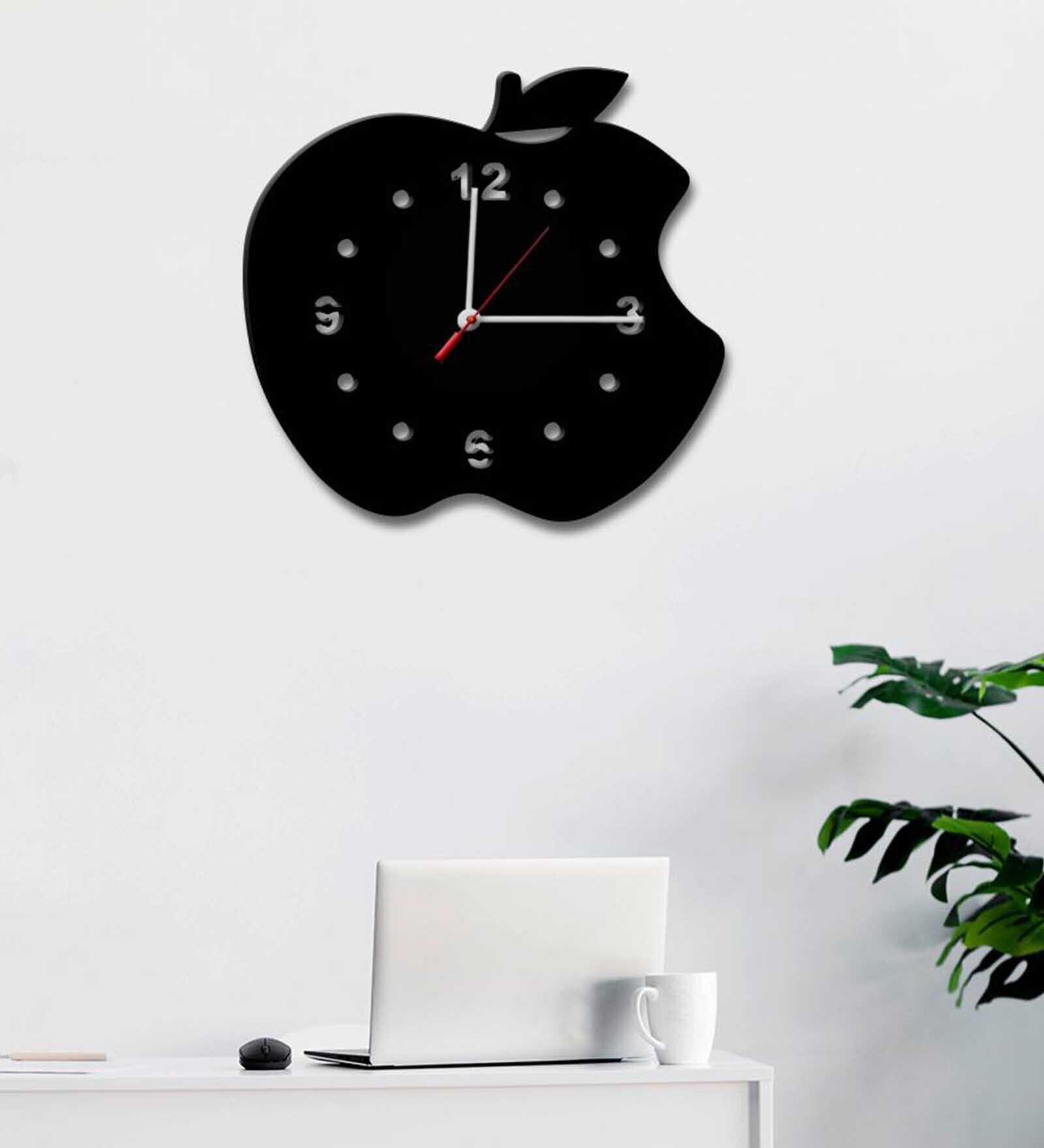 Buy Black MDF Apple Modern Wall Clock at 29% OFF by WallMantra | Pepperfry